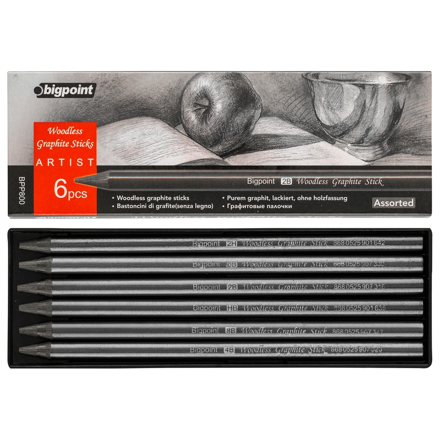 Woodless Graphite Sticks 6 Pcs Assorted