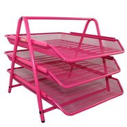 Mesh Three Tiered File Tray Pink