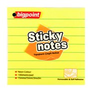 Lined Sticky Notes 75x75mm Neon Yellow