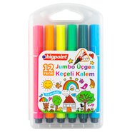 Jumbo Triangle Fibre-Tip Pens 12 Colours with PP Box