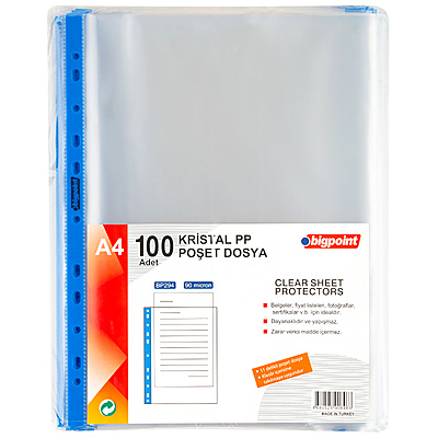 Poşet Dosya Mavi Şeritli Kristal 90 Mikron 100'lü Paket