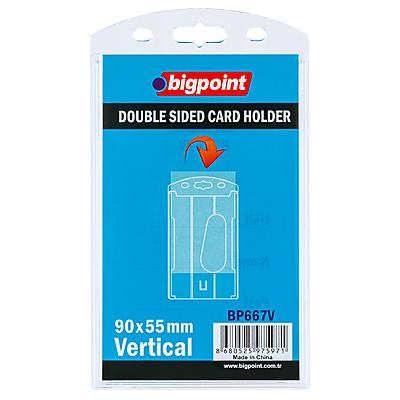 Çift Taraflı Kart Kabı Dikey Şeffaf 55x90mm