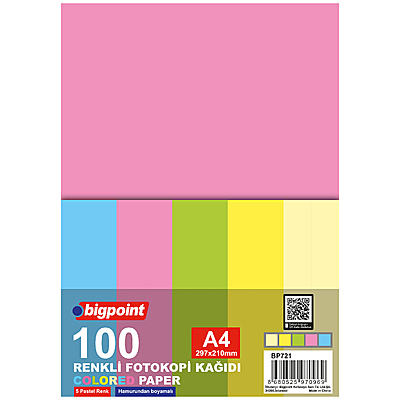 A4 Renkli Fotokopi Kağıdı 5 Fosforlu Renk 100'lü Paket