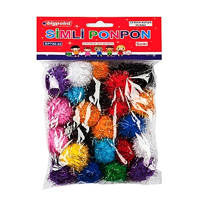 Ponpon Simli 5 cm 10 Renk / 25'li Poşet