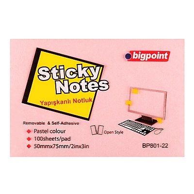 Yapışkanlı Not Kağıdı 75x50mm Pembe