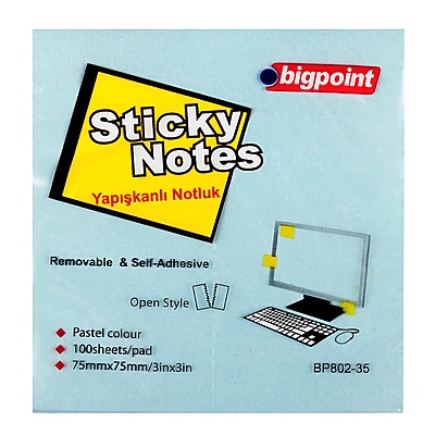 Yapışkanlı Not Kağıdı 75x75mm Mavi