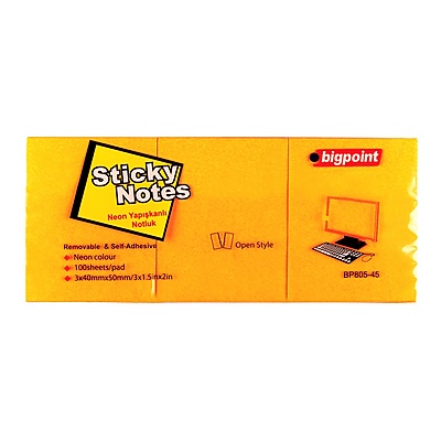 Yapışkanlı Not Kağıdı 3'lü 40x50mm Neon Turuncu