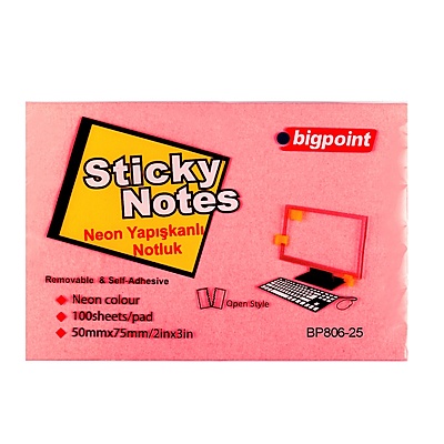Yapışkanlı Not Kağıdı 75x50mm Neon Kırmızı