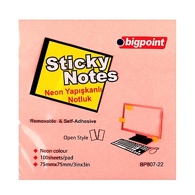 Yapışkanlı Not Kağıdı 75x75mm Neon Pembe