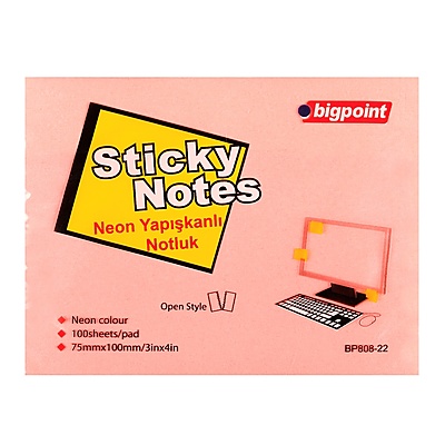 Yapışkanlı Not Kağıdı 75x100mm Neon Pembe