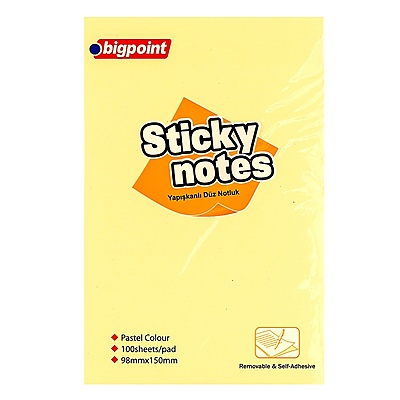 Yapışkanlı Not Kağıdı Düz 100x150mm Sarı