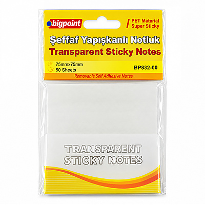 Yapışkanlı Şeffaf Not Kağıdı 75x75mm