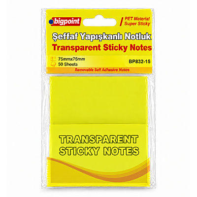 Yapışkanlı Şeffaf Not Kağıdı 75x75mm Sarı