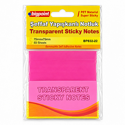 Yapışkanlı Şeffaf Not Kağıdı 75x75mm Pembe