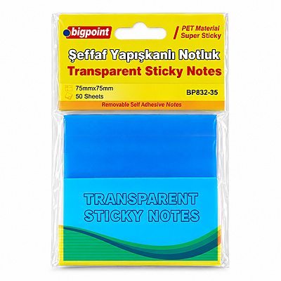 Yapışkanlı Şeffaf Not Kağıdı 75x75mm Mavi